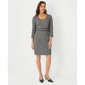 Ann Taylor Faux Leather Trim Boucle Sheath Dress 12
